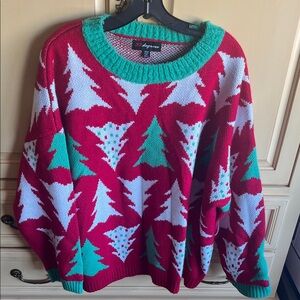 Festive Tree Pattern Sweater - Red, Green, and White